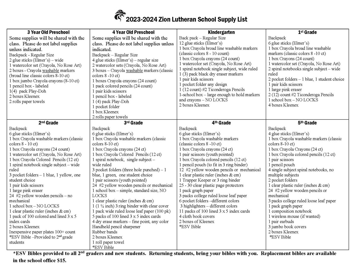 Campus Info / School Supplies 2023-2024